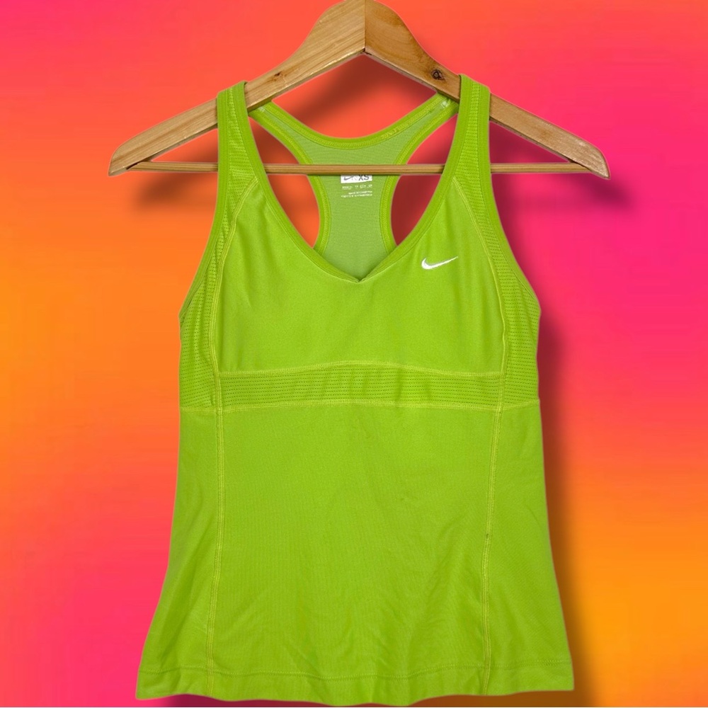 Nike Dry Fit Neon Green Racer Back Vented Workout Running Athleisure Gym Tank XS
